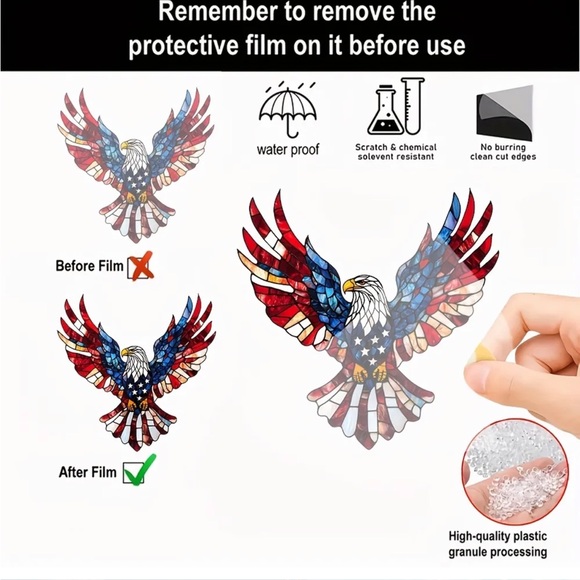 Patriotic Faux Stained Glass Eagle 2D Flat Acrylic Suncatcher - Picture 5 of 6